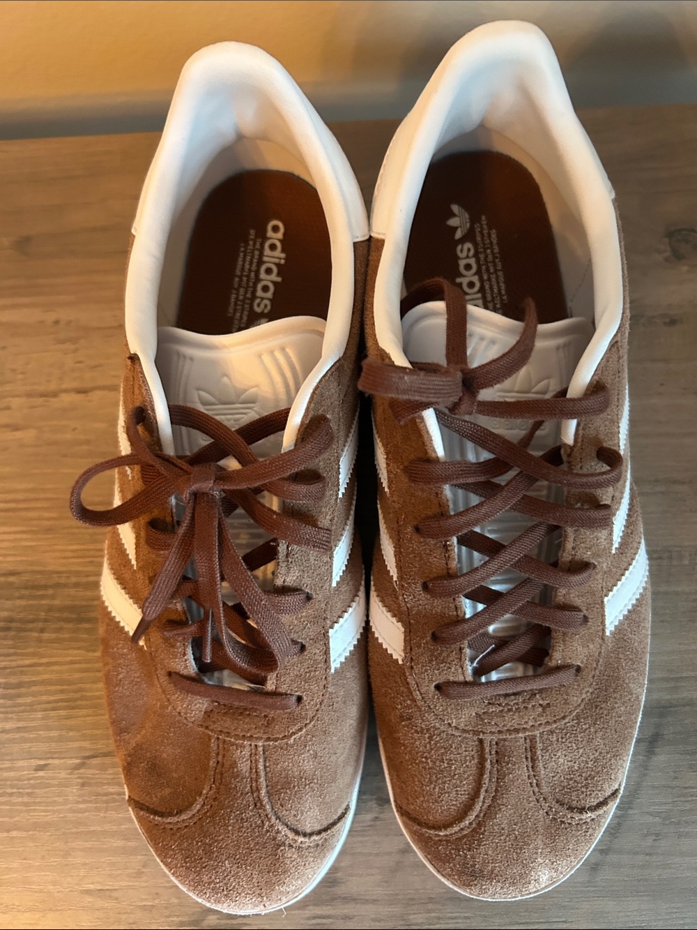 adidas Brown Suede Gazelle Sneakers with White Stripes - Picture 3 of 6